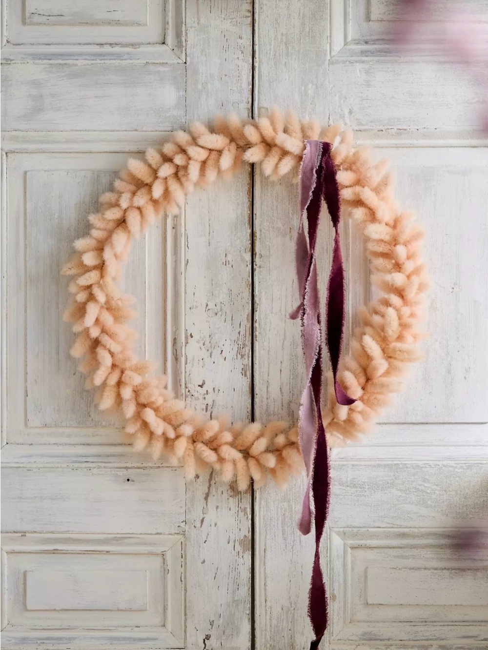 NEW Anthropologie X Terrain Dried Bunny Tails Wreath, 18” Large, Coral